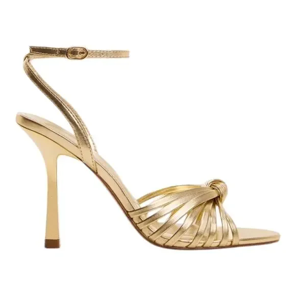 Mango Women's Strappy High Heel Ankle Strap Sandals Gold Size 7 1/2 - Picture 2 of 4